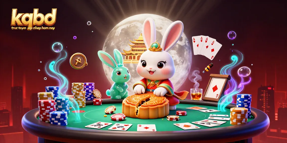 KQBD truc tuyen cap nhap hom nay showcases a lively lunar scene with a moon rabbit and poker chips, enriching the gambling experience.