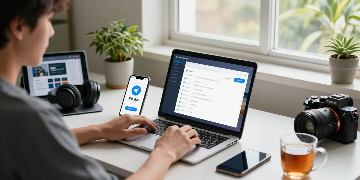 Setting up the Telegram Chinese Version on a laptop in a modern workspace.