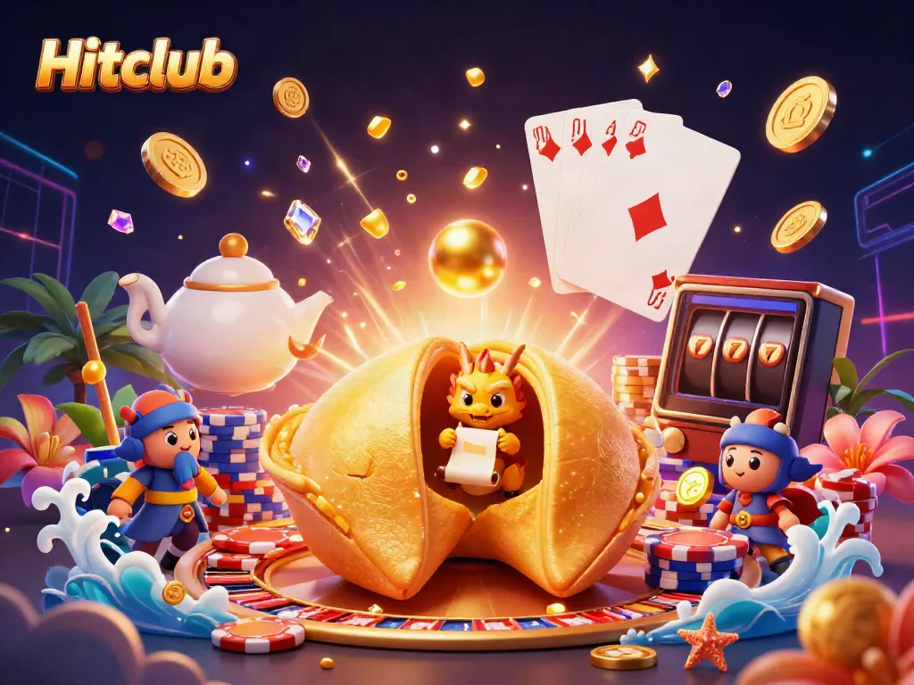 Engage with Hitclub’s vibrant fortune-themed casino artwork showcasing thrilling gaming elements.