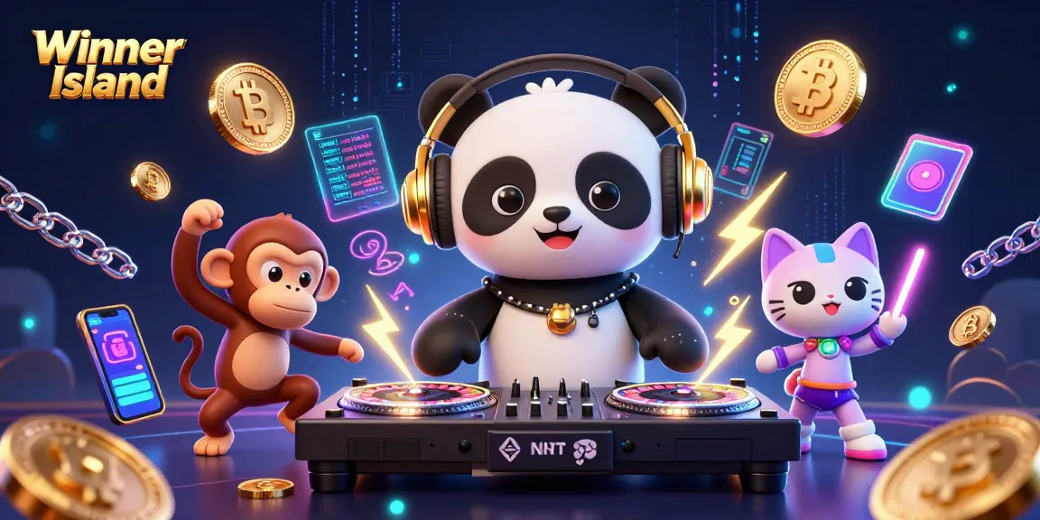 Win big at Winner Island Casino with DJ panda and vibrant characters in a lively 3D scene.