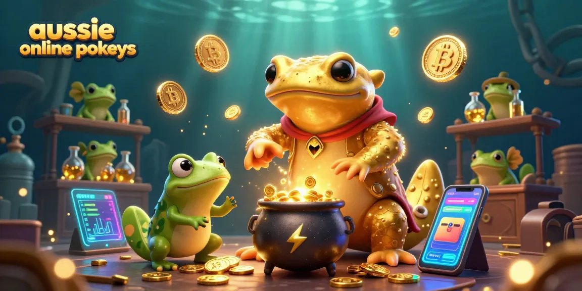 Spin the aussie online pokies in a vibrant 3D scene filled with alchemists, gold coins, and crypto elements.